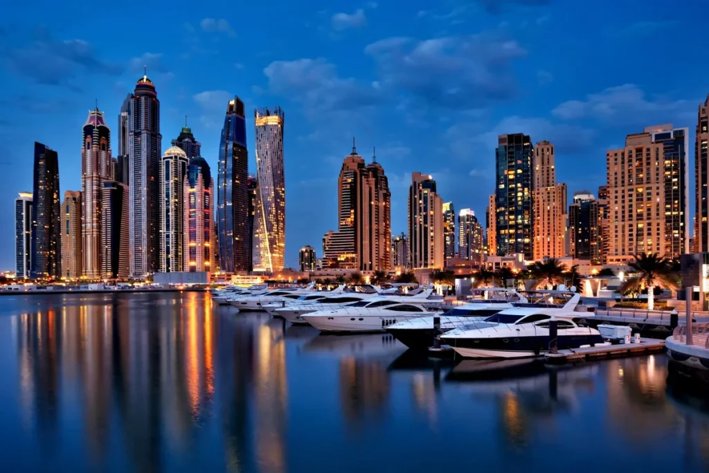 Things to do in Dubai Marina: the skyline and yacht-lined canal at dusk