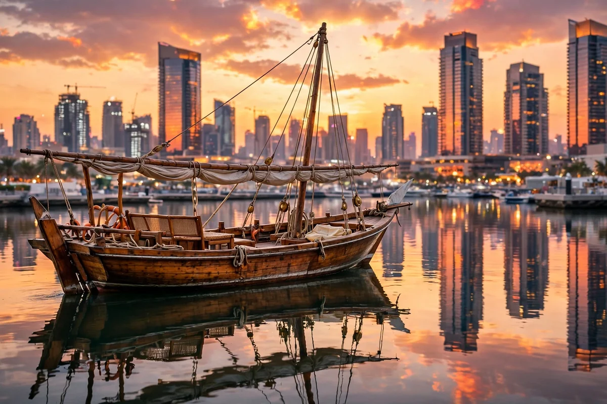 The Marina Walk promenade with waterfront cafés and strolling visitors at Dubai Marina
