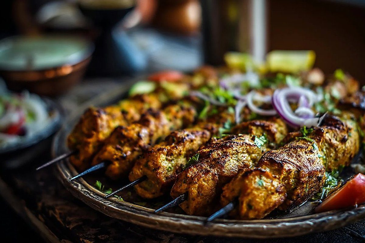 Affordable seekh kebab platter at a Pakistani restaurant in Dubai