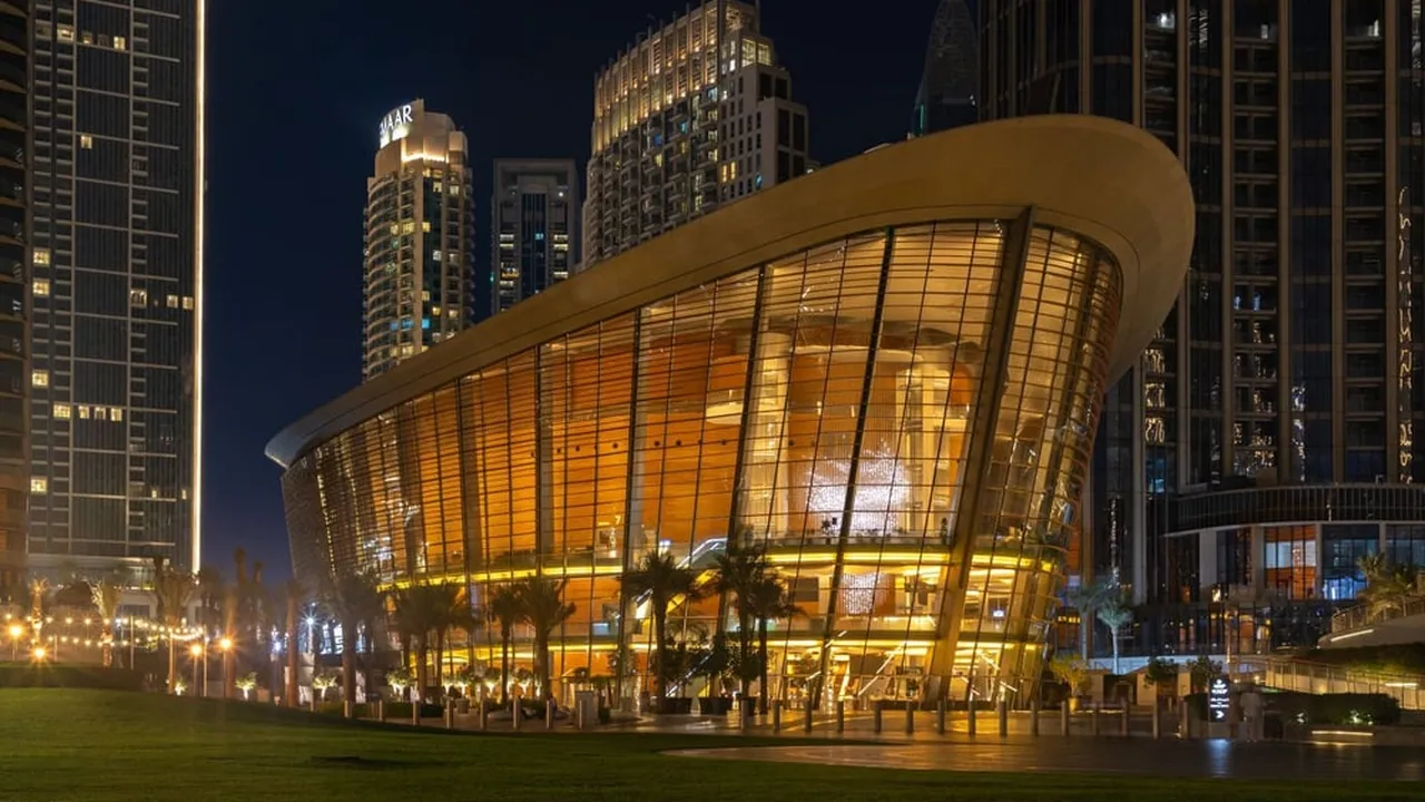 The dhow-shaped Dubai Opera in Downtown Dubai, a headline venue of the Dubai Comedy Festival