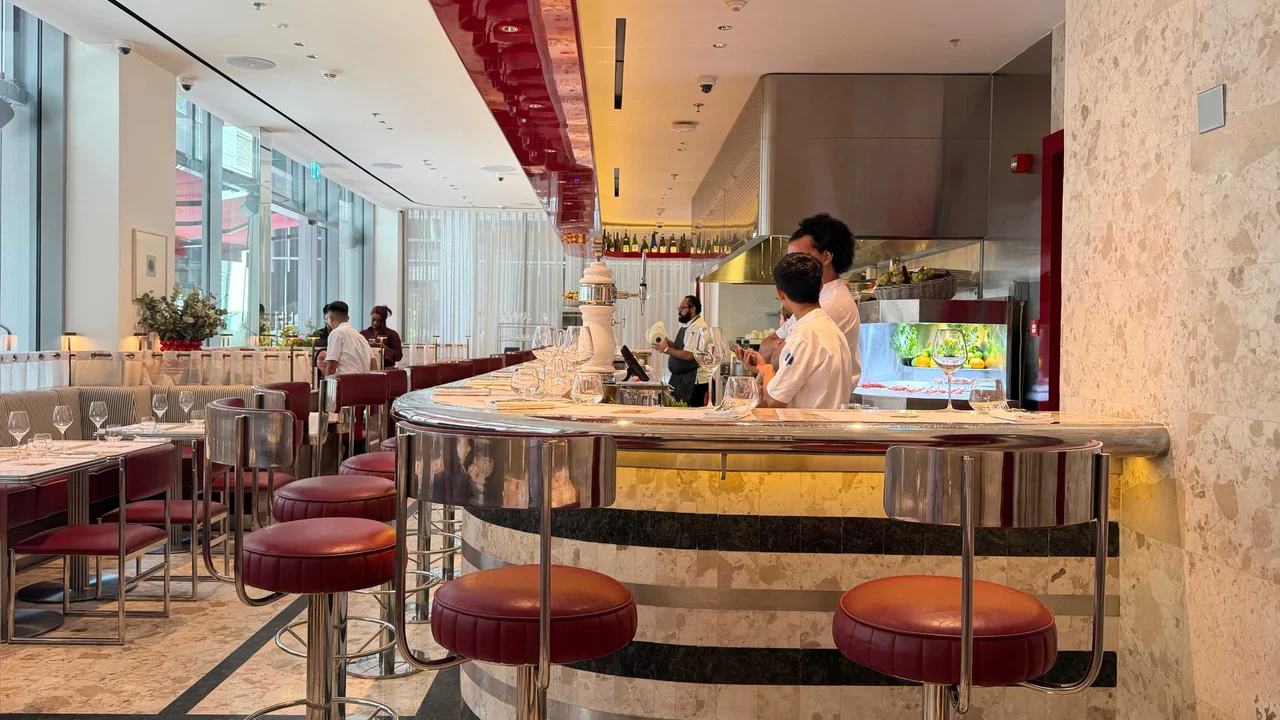 The red tapas counter at Barrafina DIFC, among the new restaurants in Dubai for 2026