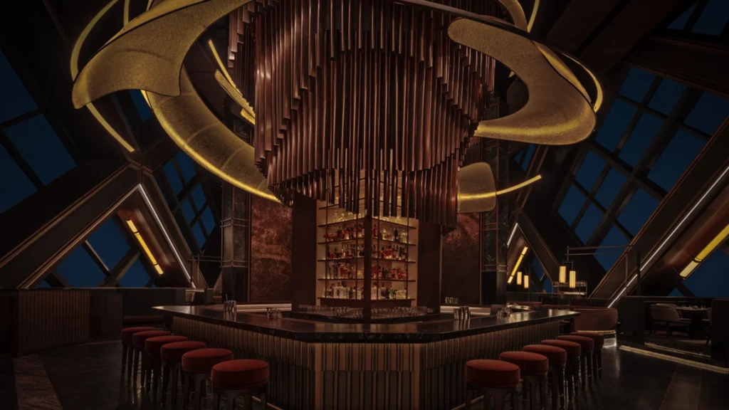 Nobu One Za'abeel's dramatic gold bar at The Link, among the new restaurants in Dubai in 2026