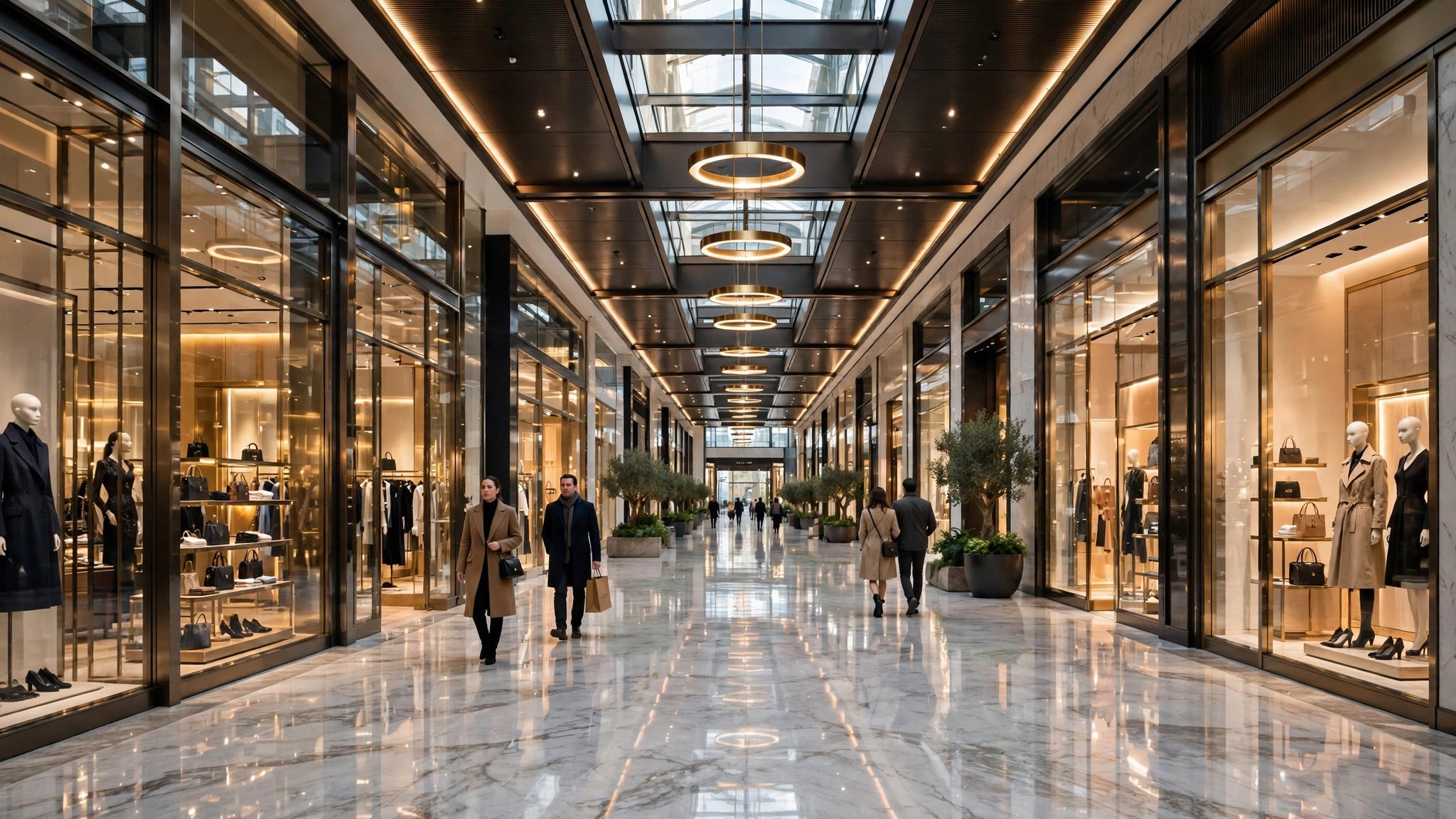 Luxury storefronts along Fashion Avenue inside the Dubai Mall