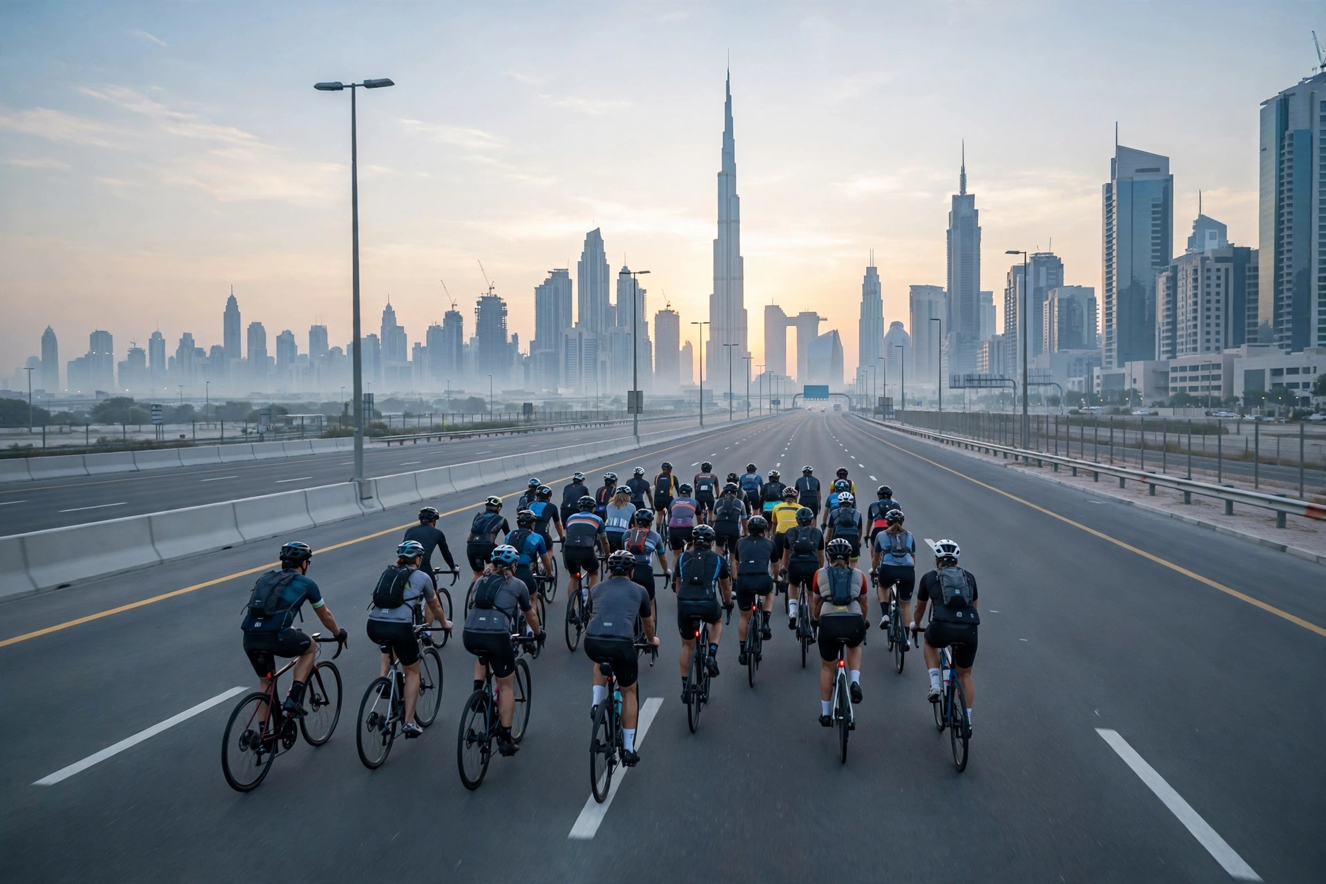 Cyclists riding on a closed Sheikh Zayed Road during Dubai Ride