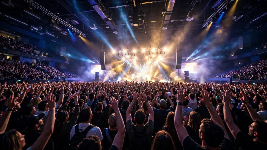 Concerts in Dubai: crowd at an indoor arena show with stage lights