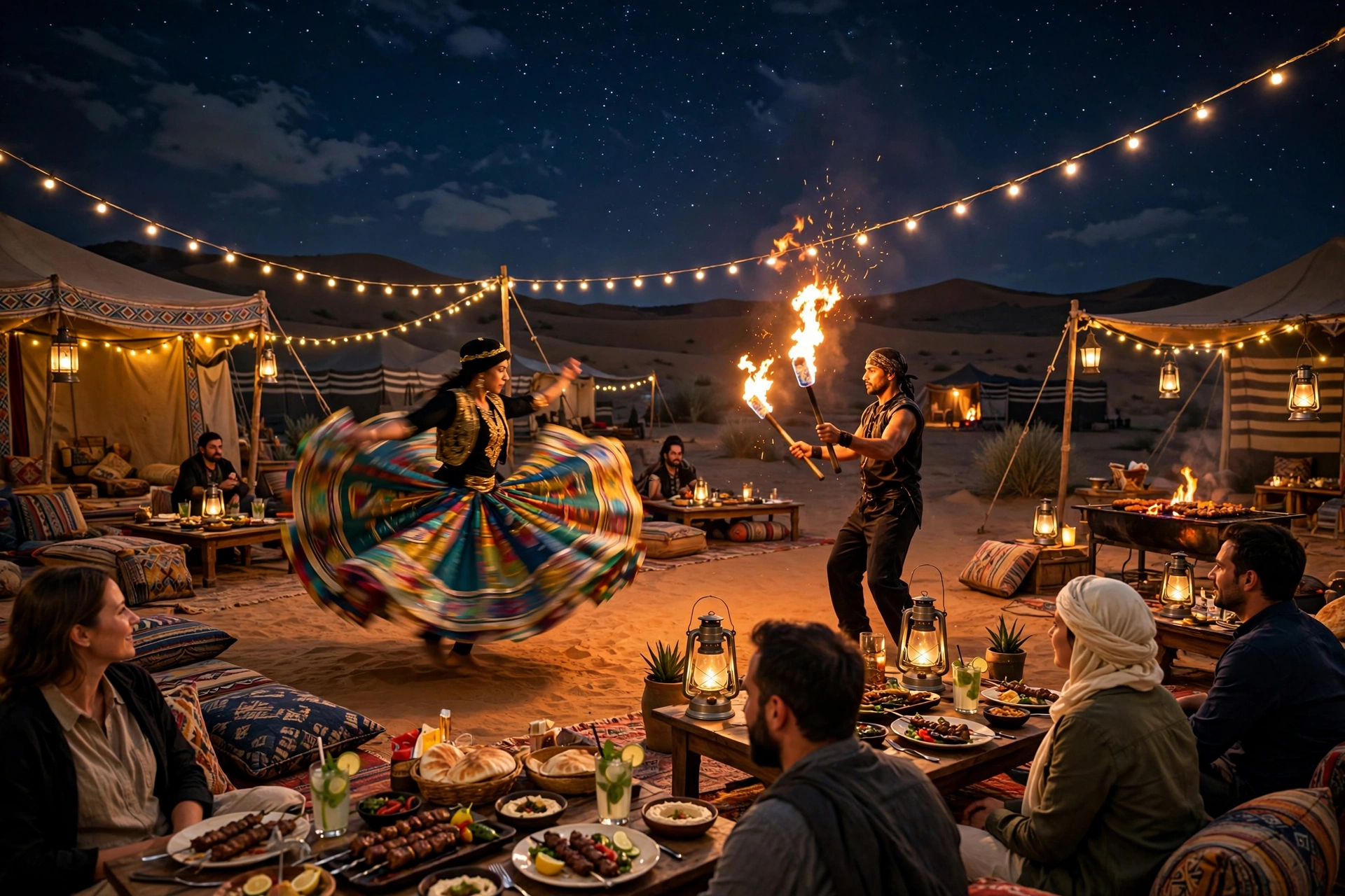 Camel ride at a Bedouin-style desert camp during an evening desert safari Dubai experience