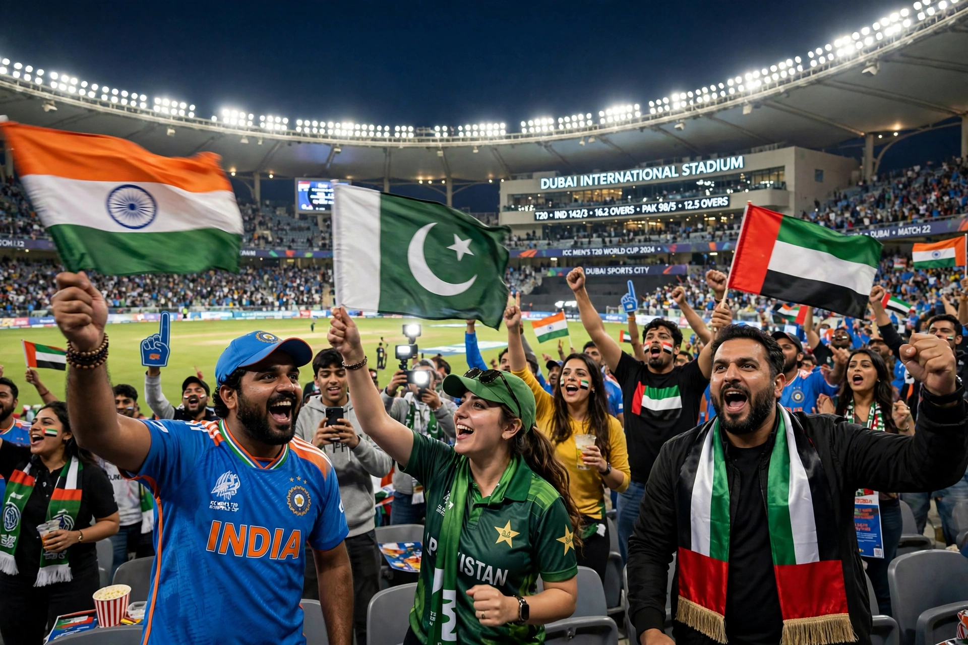 Crowd in the stands at Dubai International Cricket Stadium for a World Championship of Legends match