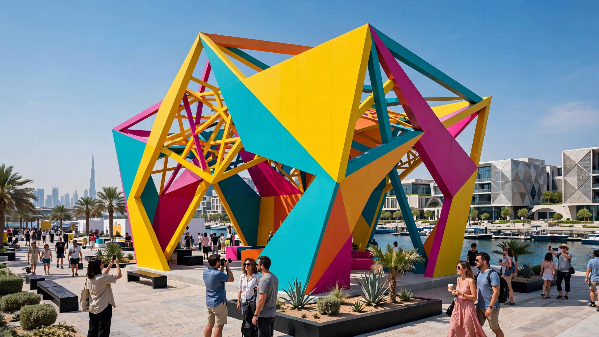 Large-scale outdoor installation on the d3 waterfront promenade at Dubai Design Week